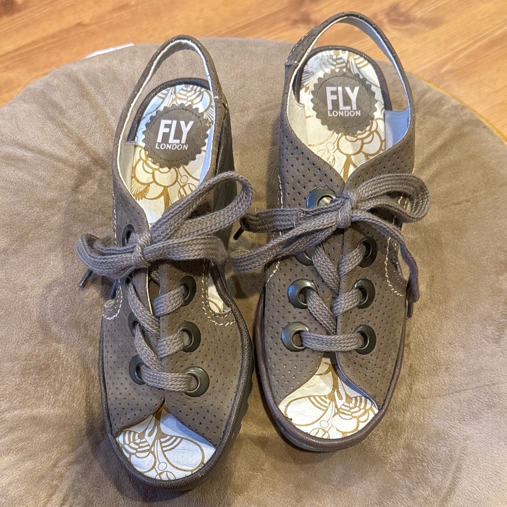 Fly London Charcoal Open-Toe Shoes